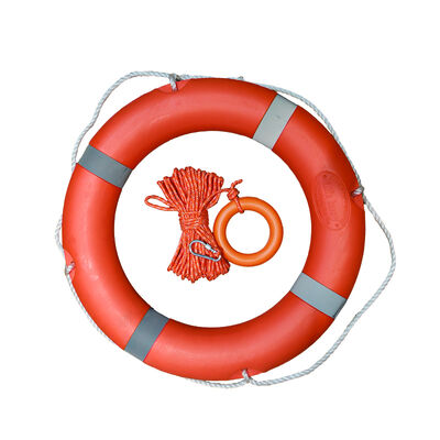 High Buoyancy Corrosion-Resistant Lifebuoy with Nylon Grab Ropes 45cm Inner Diameter Marine Life Saving Ring